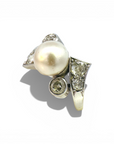 Anillo Solitario de Perla y Diamantes en Oro Blanco 18K