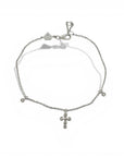 Pulsera eslabones con cruz de diamantes y diamantes colgantes en bisel 0,10 ct plata 925