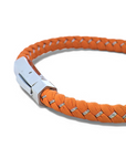 Pulsera de Cuero Trenzado Naranja con Cierre Acero