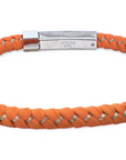 Pulsera de Cuero Trenzado Naranja con Cierre Acero