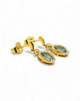 Aros colgantes topacio azul oval con brillantes oro 14K
