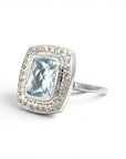Anillo Solitario Topacio Rectangular Bisel Halo Brillantes Platino