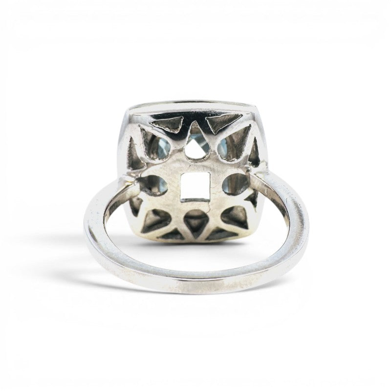 Anillo Solitario Topacio Rectangular Bisel Halo Brillantes Platino