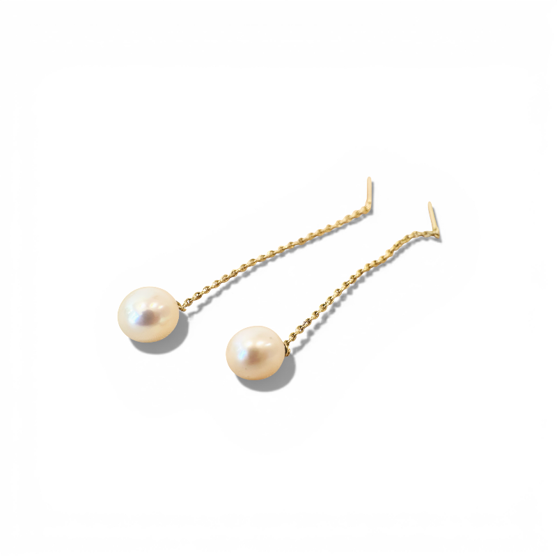 Aros colgantes cadena oro 18K y perla oval