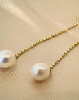 Aros Colgantes Cadena Oro 18K y Perla Oval