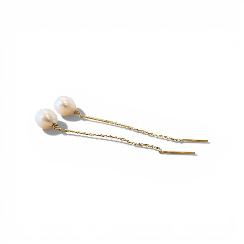 Aros colgantes cadena oro 18K y perla oval