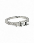 Anillo Tricillo Diamantes Princess central 0,22 Ct en Platino hecho a mano