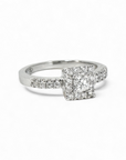 Anillos Halo Diamante Princess (0,22 Ct) Grifa en Platino