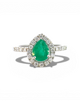Anillo Solitario Esmeralda Gota Halo de brillantes