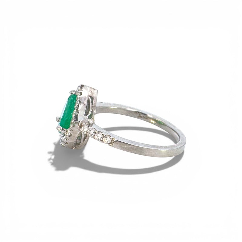 Anillo Solitario Esmeralda Gota Halo de Brillantes