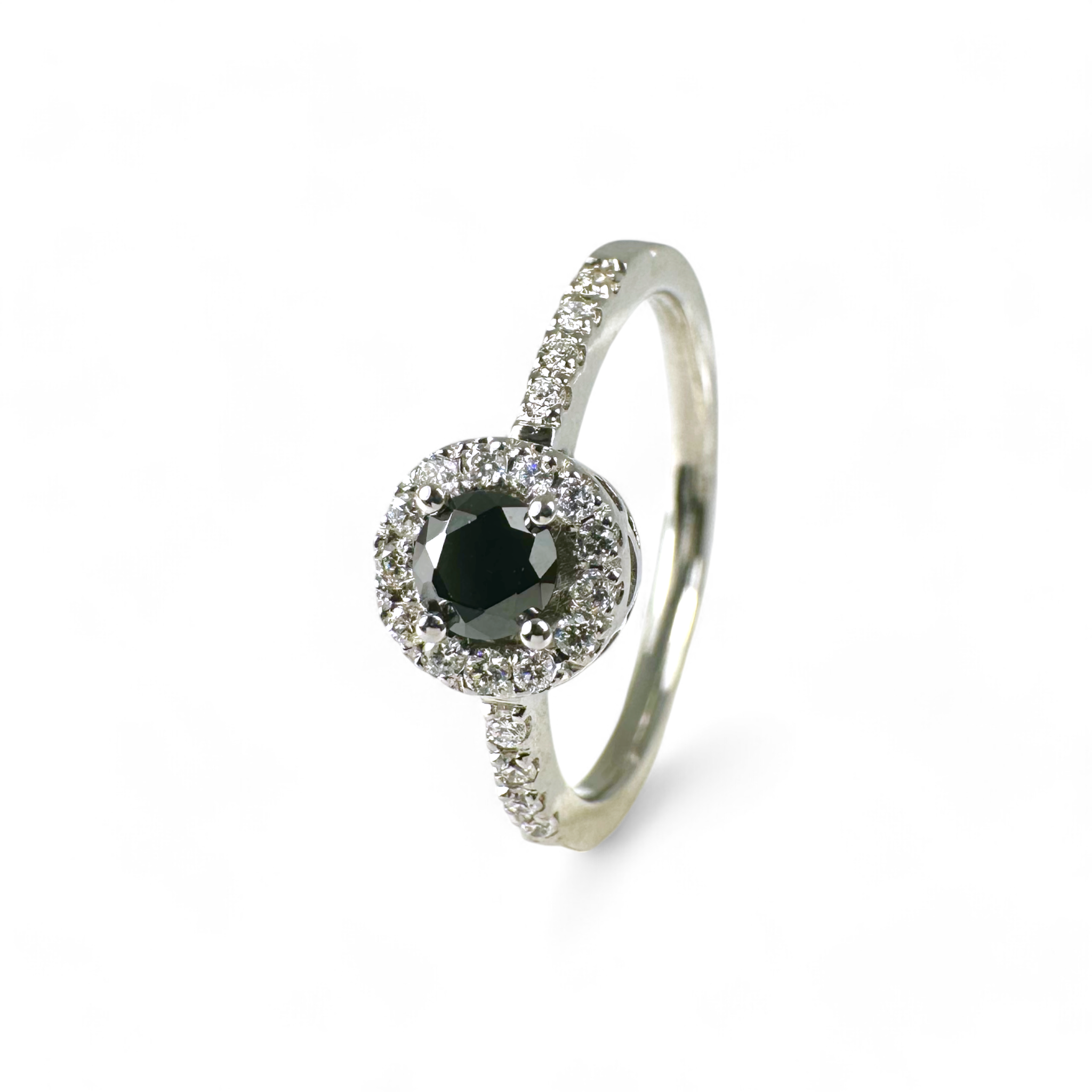 Anillo Solitario Diamante negro y Halo brillantes Sophia Schneider Joyas