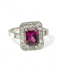 Anillo Solitario Granate Rhodalita Halo brillantes