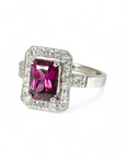 Anillo Solitario Granate Rhodalita Halo brillantes