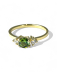 Anillo Solitario Turmalina Verde y Brillantes Gold