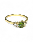 Anillo Solitario Turmalina Verde y Brillantes Gold