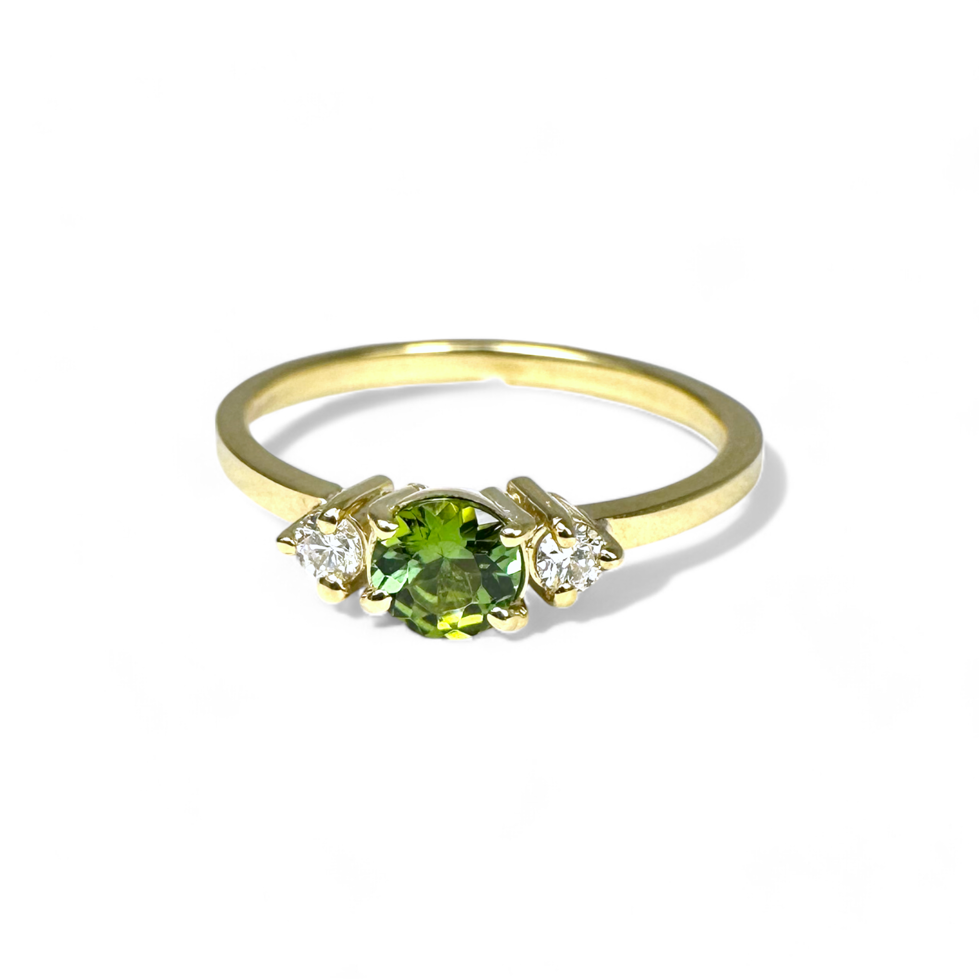 Anillo Solitario Turmalina Verde y Brillantes Gold