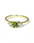 Anillo Solitario Turmalina Verde y Brillantes Gold