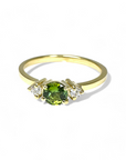 Anillo Solitario Turmalina Verde y Brillantes Gold