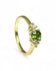 Anillo Solitario Turmalina Verde y Brillantes Gold