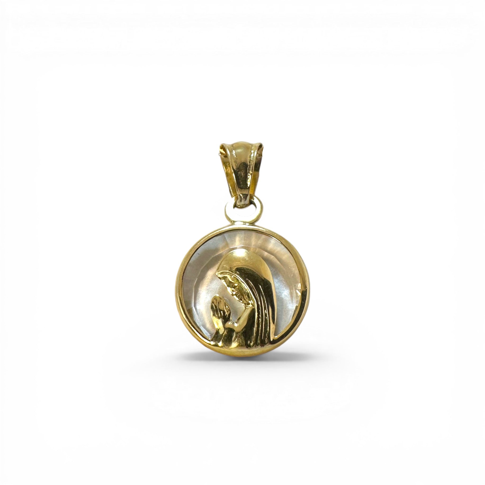 Medalla Virgen Orando Redonda Cristal Oro 18K 12mm