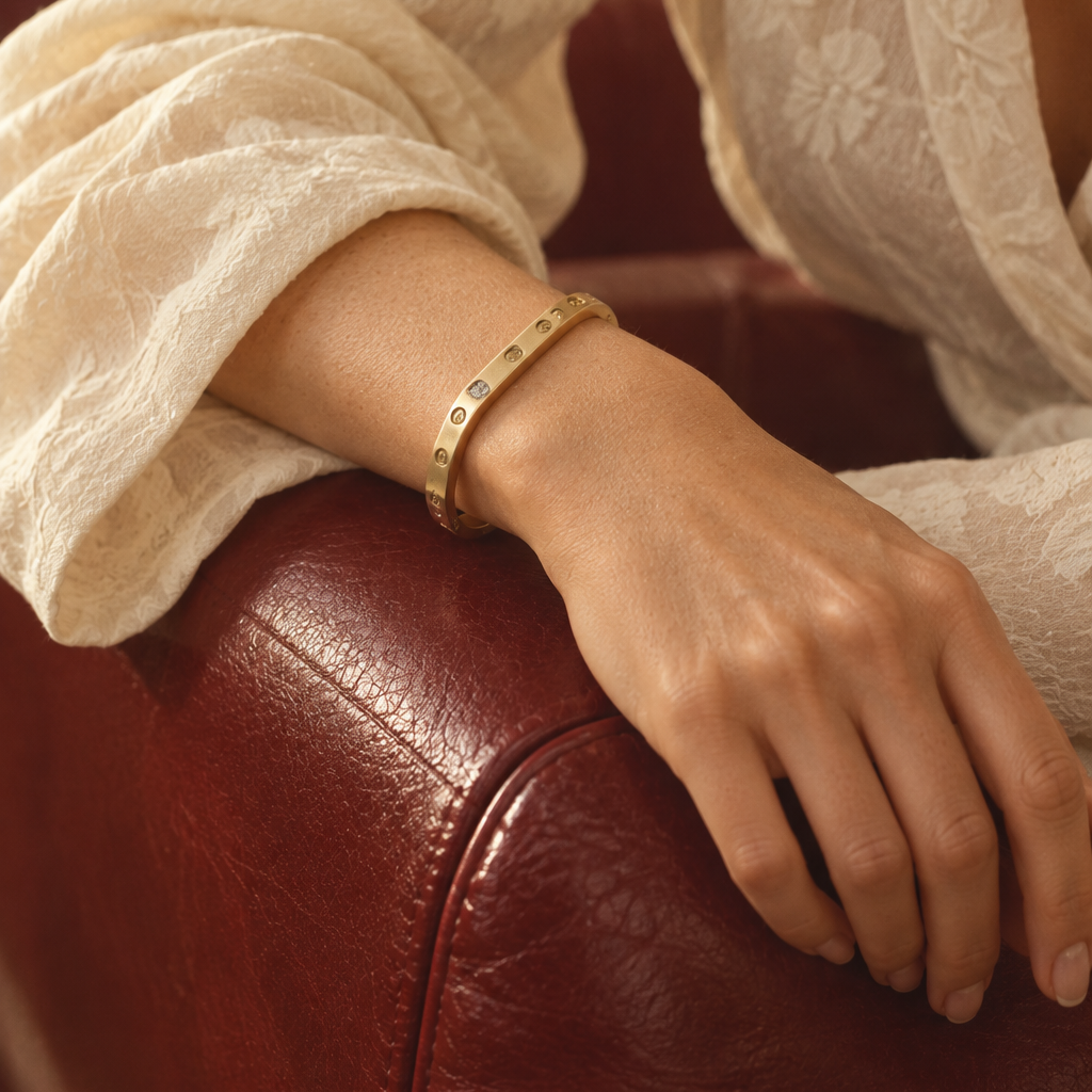 Esclava oro 18K rectangular diseño y brillantes