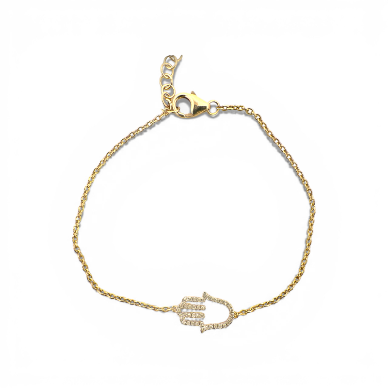 Pulsera cadena oro 10K con Mano de Fátima con brillantes