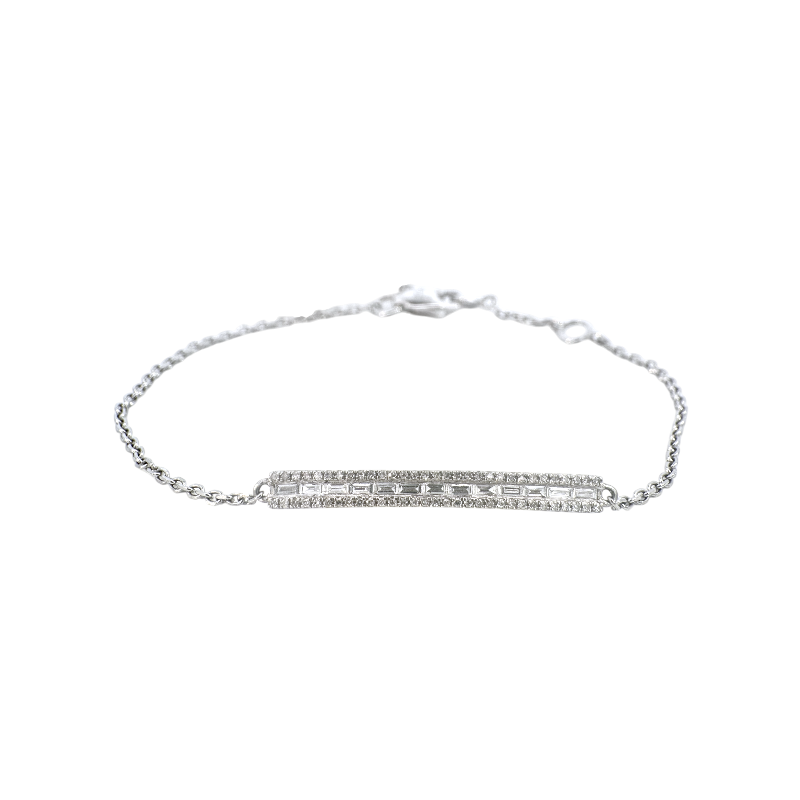 Pulsera Cadena Oro Blanco 14K con Diamantes Baguette y Brillantes