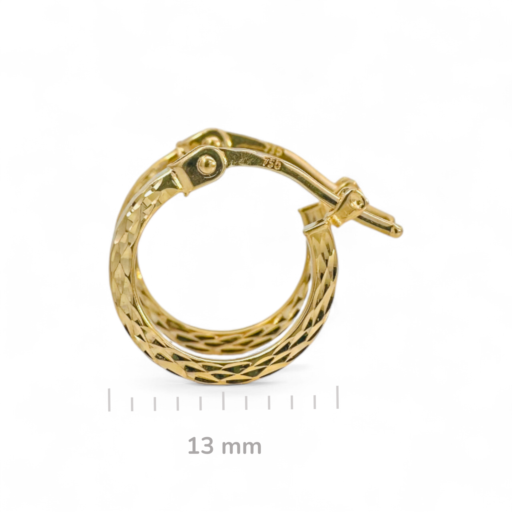 Aros argollas textura rectas 13 mm oro 18K
