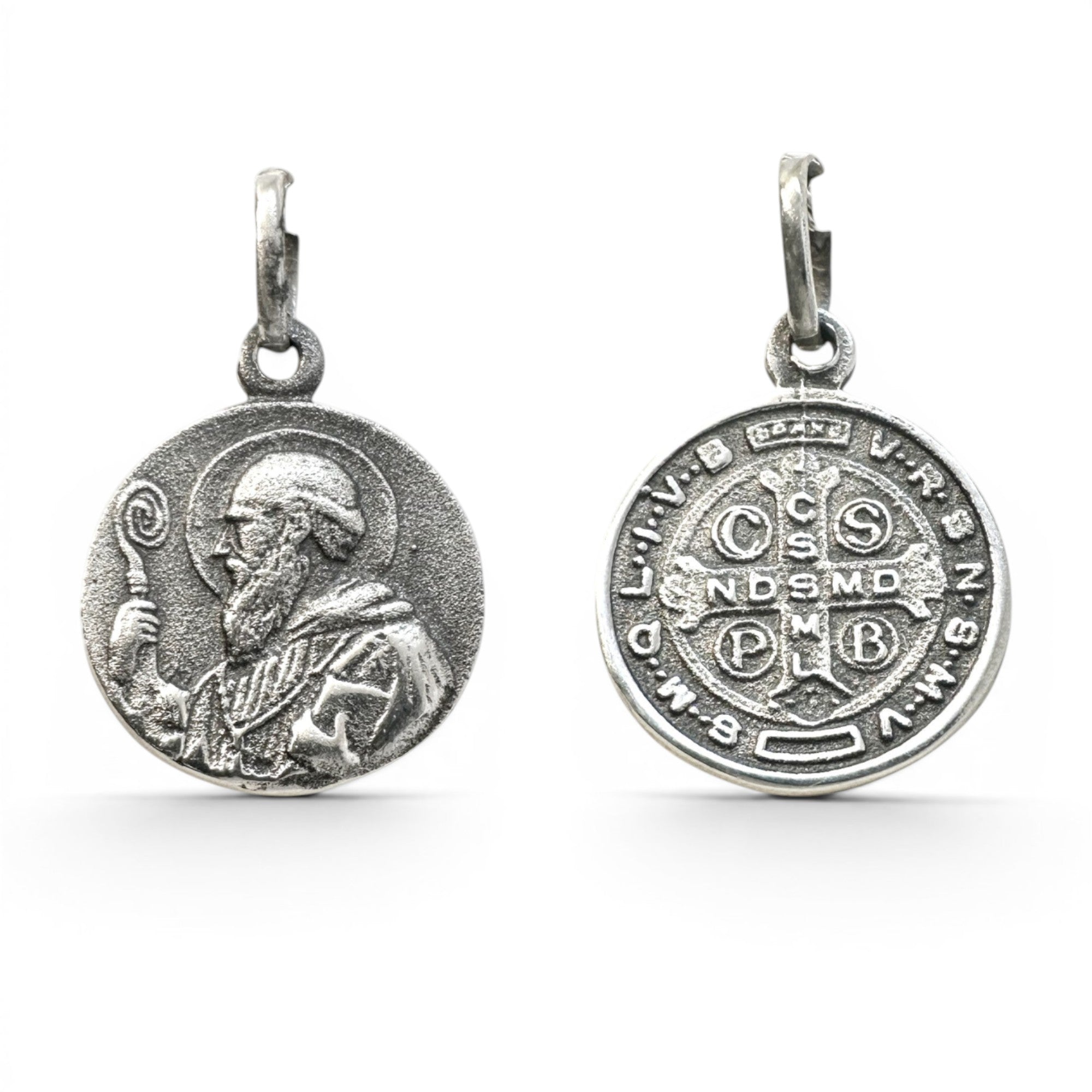 Medalla San Benito Plata envejecida 18 mm