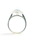 Anillo solitario Sophia Schneider Joyas en oro blanco 18K con aguamarina redonda y doble halo de diamantes
