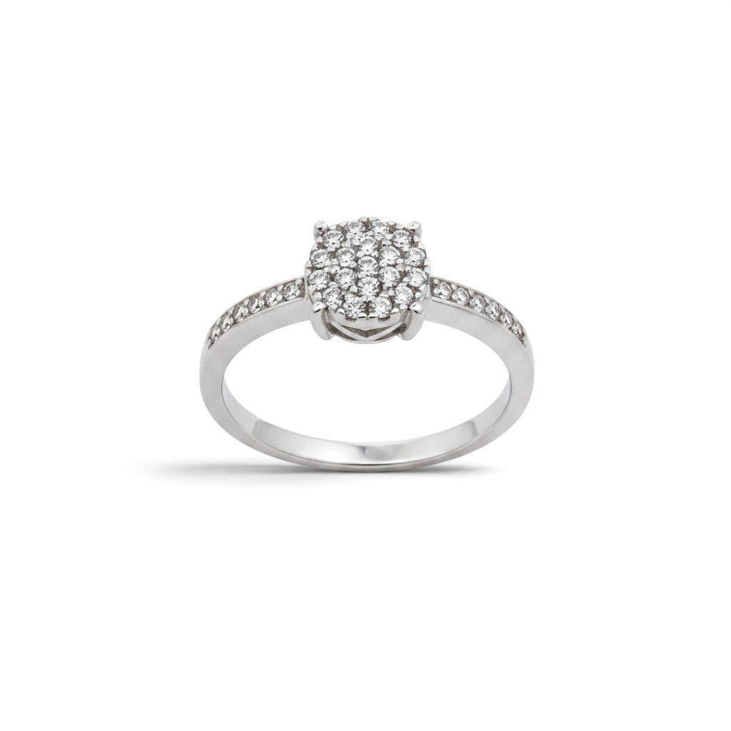 Anillo solitario Sophia Schneider Joyas de oro con cluster de diamantes brillantes en el centro y en la argolla