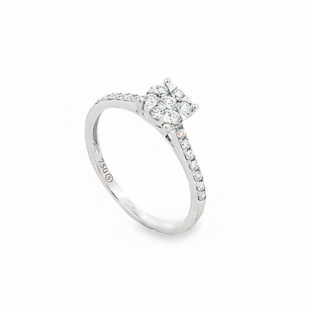 Anillo solitario Sophia Schneider Joyas de oro 18K con diseño de flor y diamantes corte brillante en la argolla