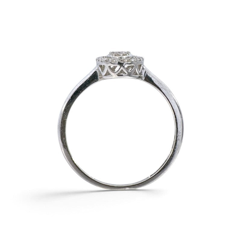 Anillo solitario Sophia Schneider Joyas en oro blanco 10K con diseño cluster halo y diamantes de 0,20 ct