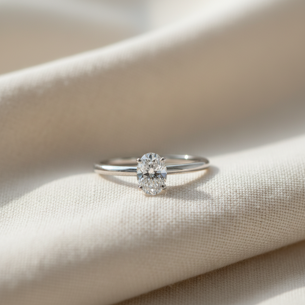 Anillo solitario Sophia Schneider Joyas de platino 950 con diamante de laboratorio corte oval de 0,55 ct