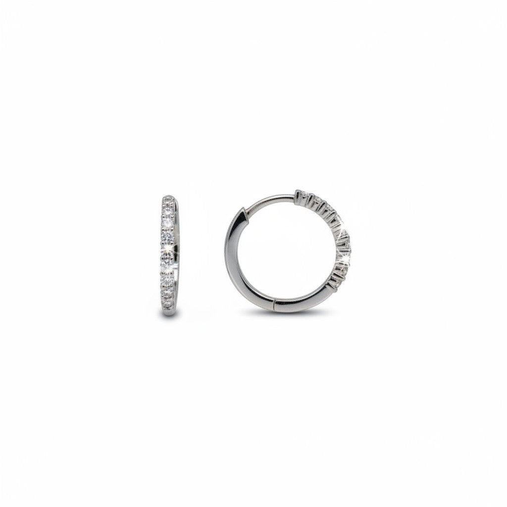 Aros argolla Sophia Schneider Joyas de oro blanco 10K con diamantes corte brillante de 0,25 ct en engaste de grifa