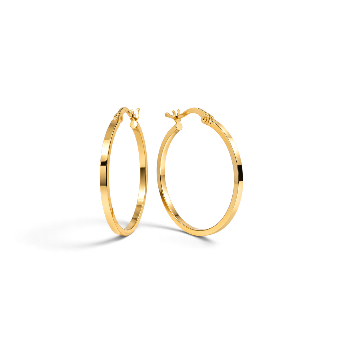 Aros argollas rectas de 30 mm en oro amarillo 18K de Sophia Schneider Joyas con acabado pulido brillante
