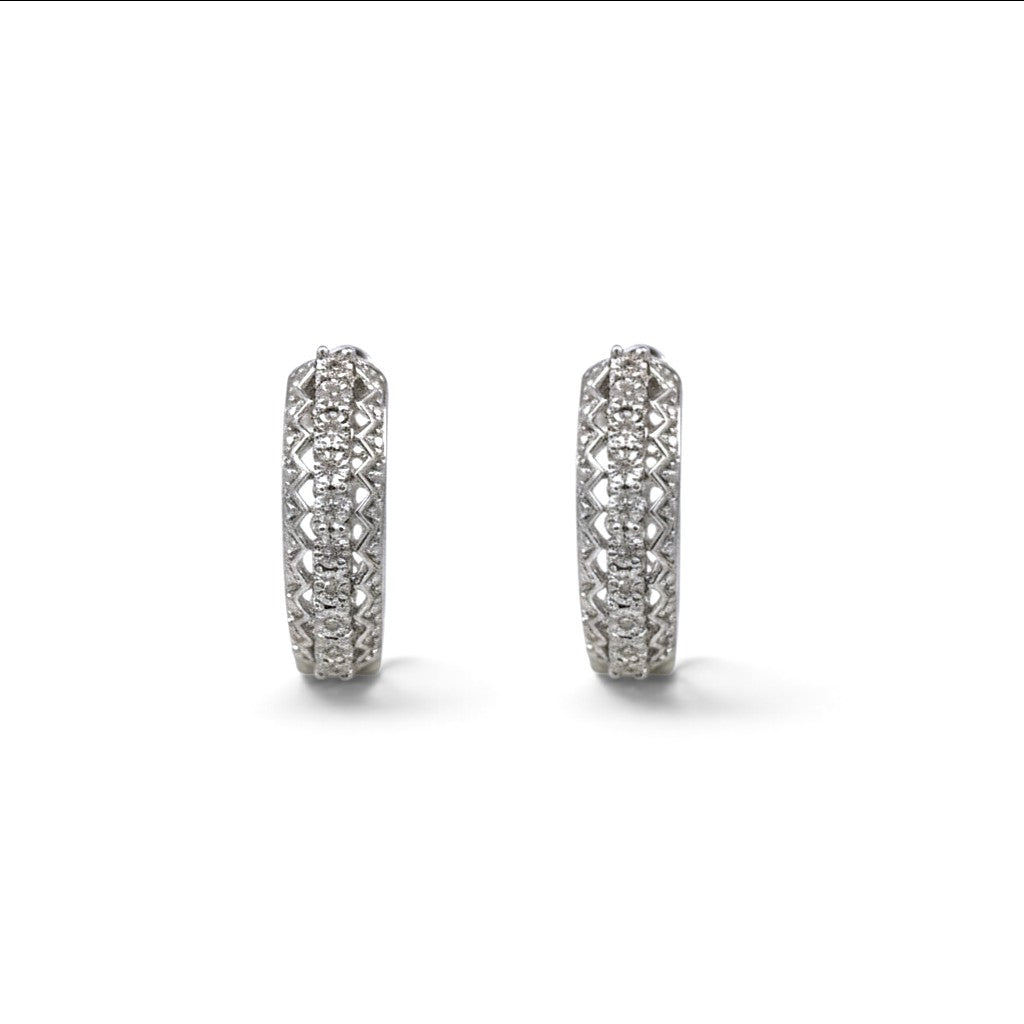 Aros argollas Sophia Schneider Joyas de plata 925 con diseño calado y diamantes corte brillante de 0,05 ct