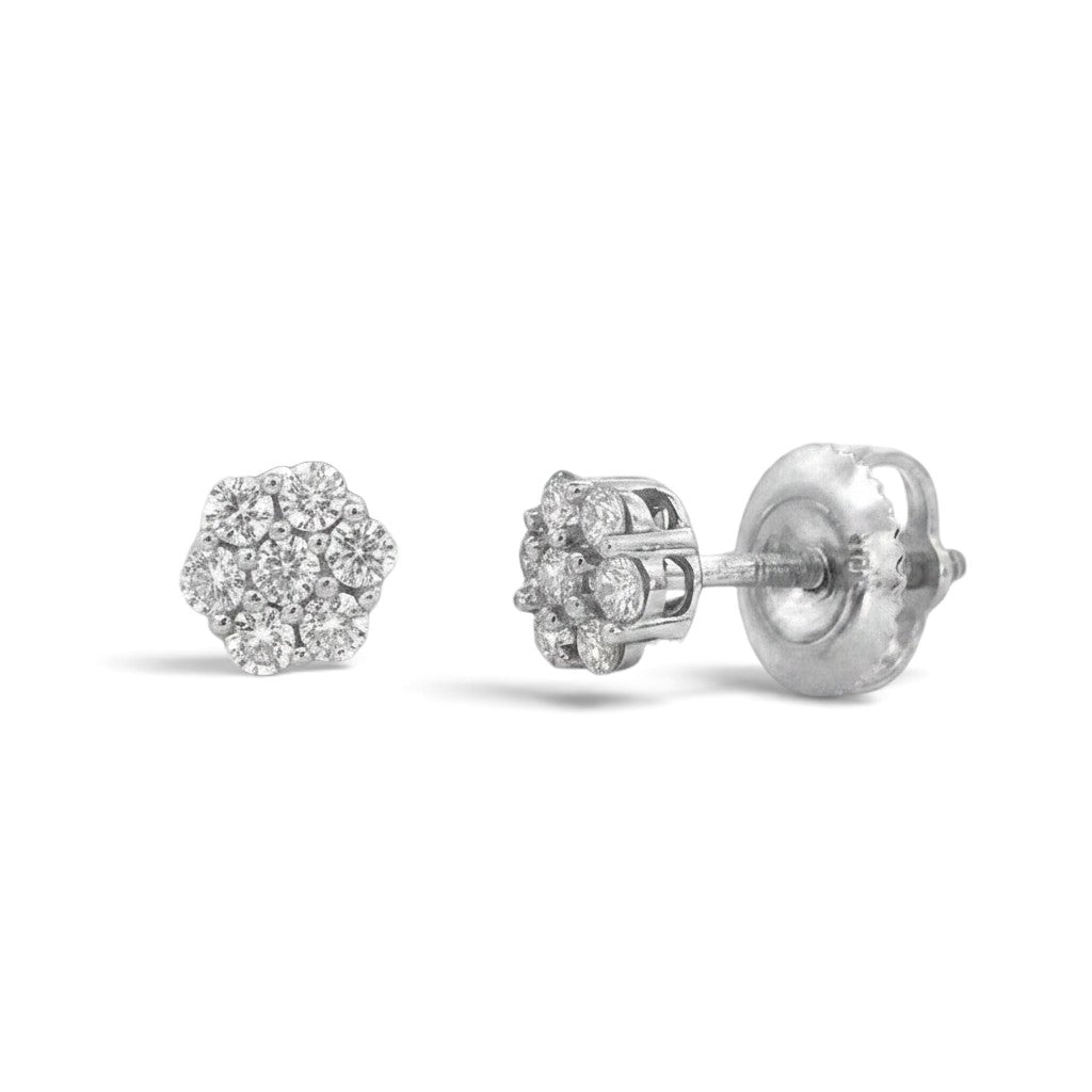 Aros Sophia Schneider Joyas de oro blanco 10K con diseño de flor y 7 diamantes de 0,25 ct en cada pendiente