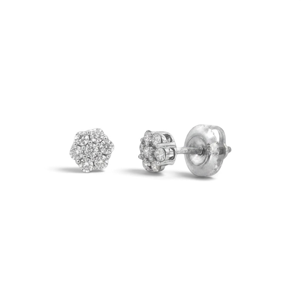 Aros Sophia Schneider Joyas de oro blanco 10K con diseño de flor y 7 diamantes de 0,25 ct en cada pendiente