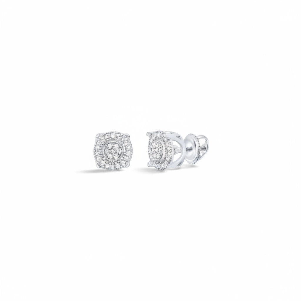 Aros stud Sophia Schneider Joyas de oro blanco 10K con diamantes corte brillante en pavé de 0,125 ct