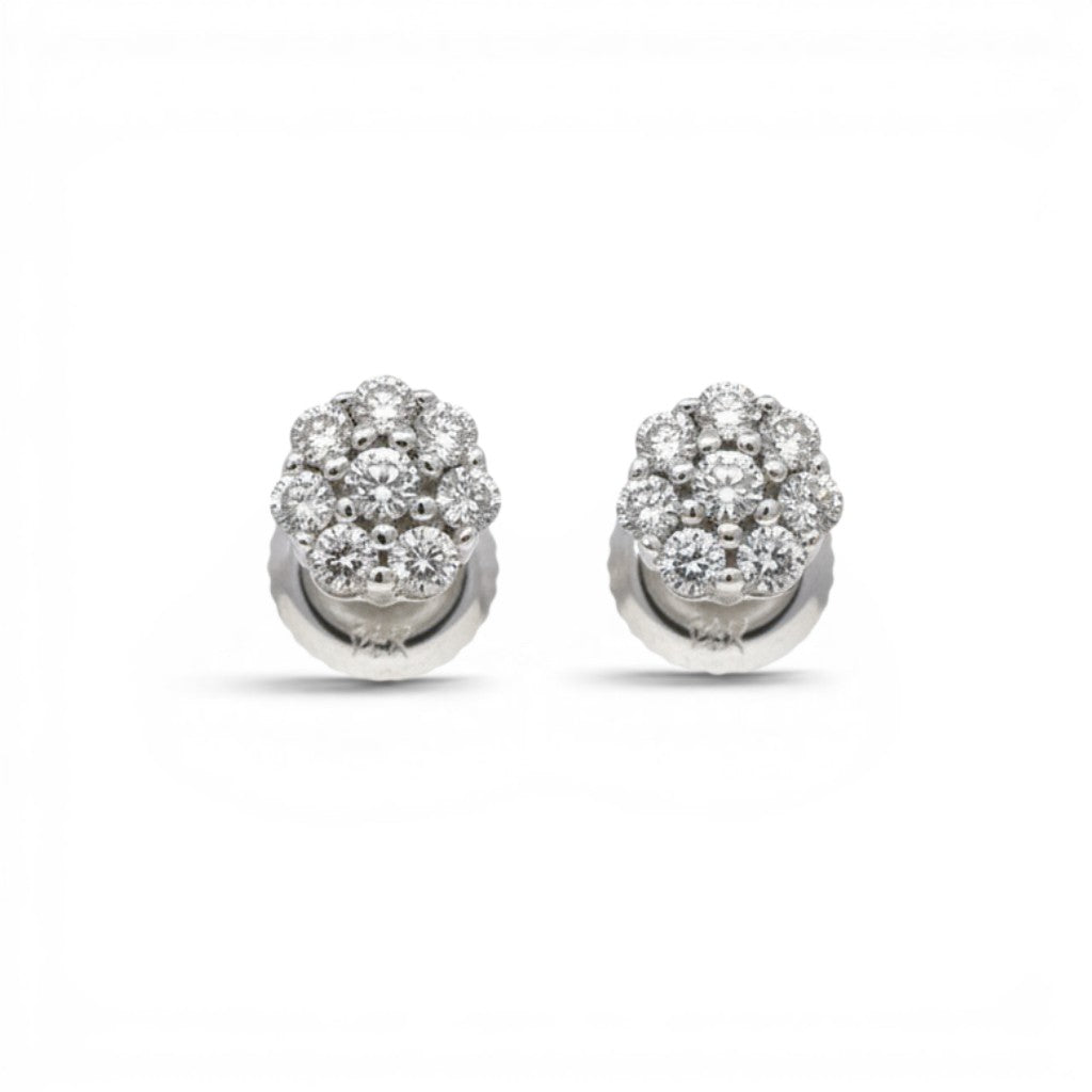 Aros Sophia Schneider Joyas de oro blanco 14K con diseño de flor y diamantes de 0,25 ct y cierre de seguridad