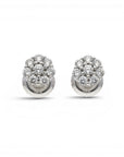 Aros Sophia Schneider Joyas de oro blanco 14K con diseño de flor y diamantes de 0,25 ct y cierre de seguridad