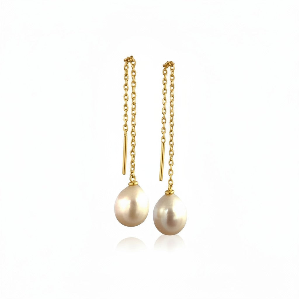 Aros colgantes Sophia Schneider Joyas de cadena en oro 18K con perlas ovales naturales hechas a mano