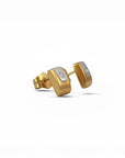 Aros stud Sophia Schneider Joyas de oro 18K con detalles en oro blanco y diamantes incrustados, diseño minimalista.