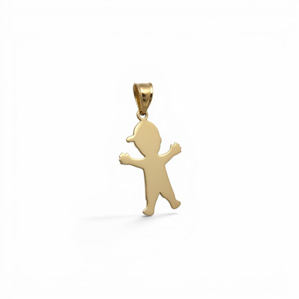 Colgante de oro amarillo 18K con forma de niño con gorra, personalizable. Sophia Schneider Joyas.