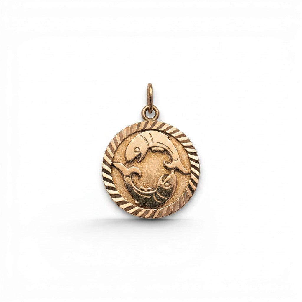 Colgante Sophia Schneider Joyas de oro rosado 18K con símbolo de Piscis, 18 mm, personalizable