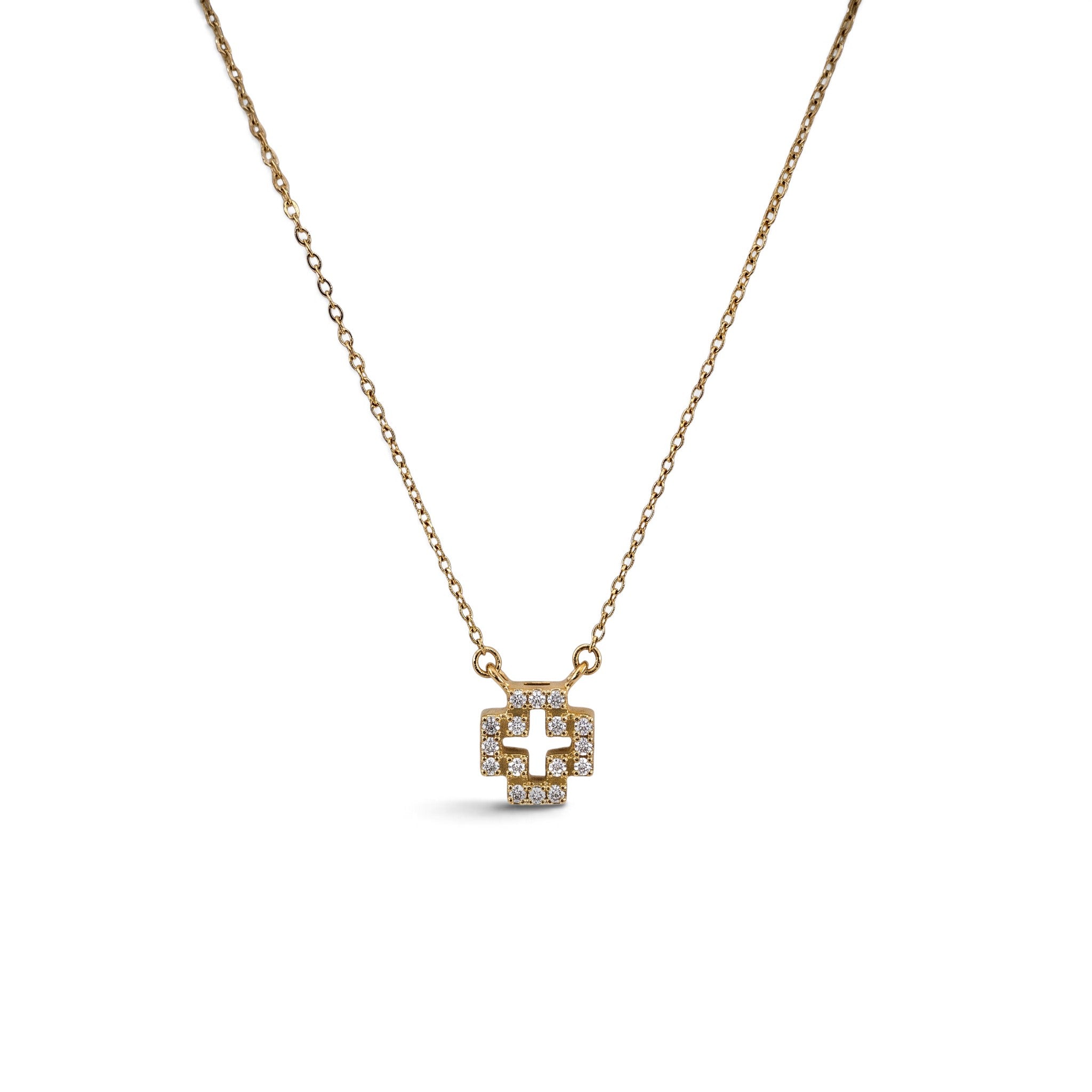 Collar Sophia Schneider Joyas con cruz de oro 18K y diamantes corte brillante en cadena fina