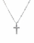 Collar Sophia Schneider Joyas de plata con baño de rodio y dije de cruz de 12 mm con circones brillantes
