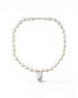 Collar de Sophia Schneider Joyas con perlas naturales barrocas blancas y colgante central, 43 cm de longitud