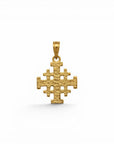 Colgante Cruz de Jerusalén de oro 18K de Sophia Schneider Joyas. Diseño intrincado con textura martillada.